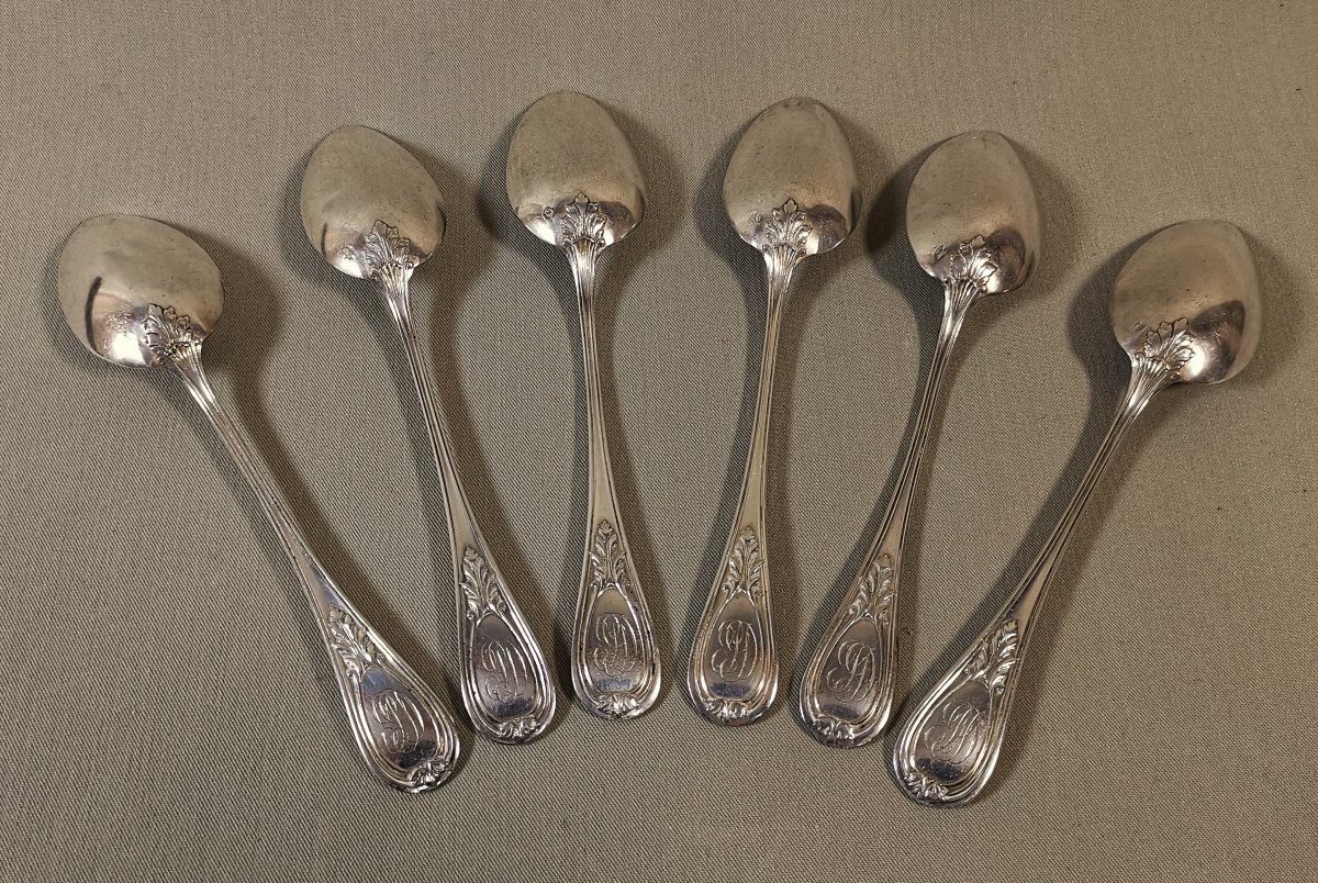 Orfèvre Hénin & Vivier, Coffret de 6 Cuillères à Café De Style Louis XV,  Argent Minerve XIXe-photo-3