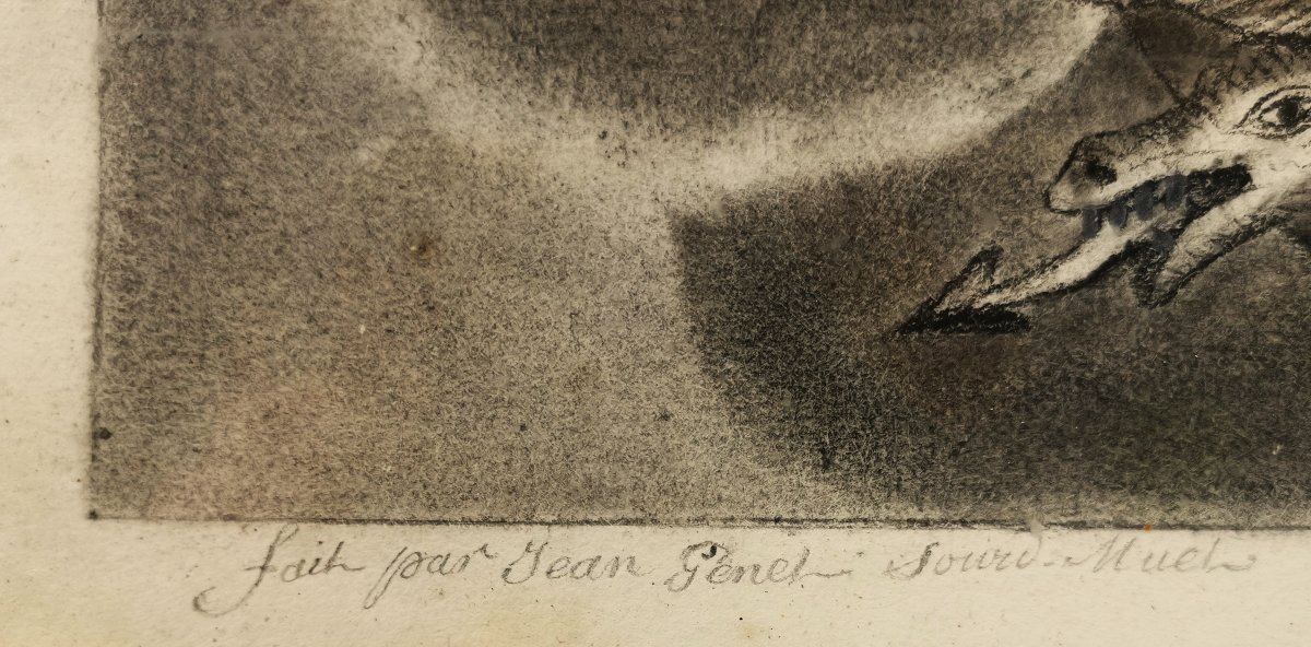Beau dessin ancien, daté de1830, La Vierge à l'Enfant dans les Nuées, Signé Jean Genet-photo-4