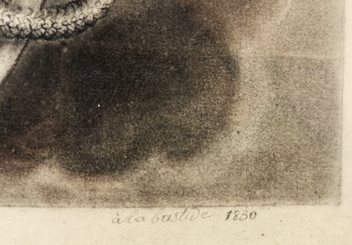 Beau dessin ancien, daté de1830, La Vierge à l'Enfant dans les Nuées, Signé Jean Genet-photo-5