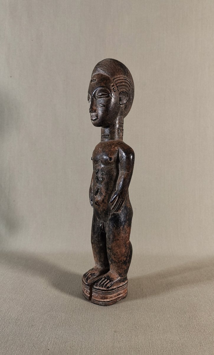 Afrique, ancienne statuette Baoulé Masculine Waka Sona, Scarifiée au Visage et au Corps-photo-4