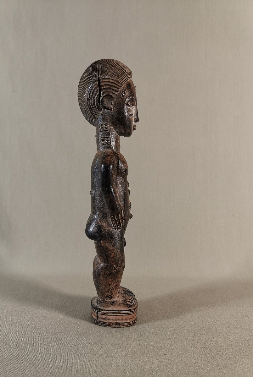 Afrique, ancienne statuette Baoulé Masculine Waka Sona, Scarifiée au Visage et au Corps-photo-4