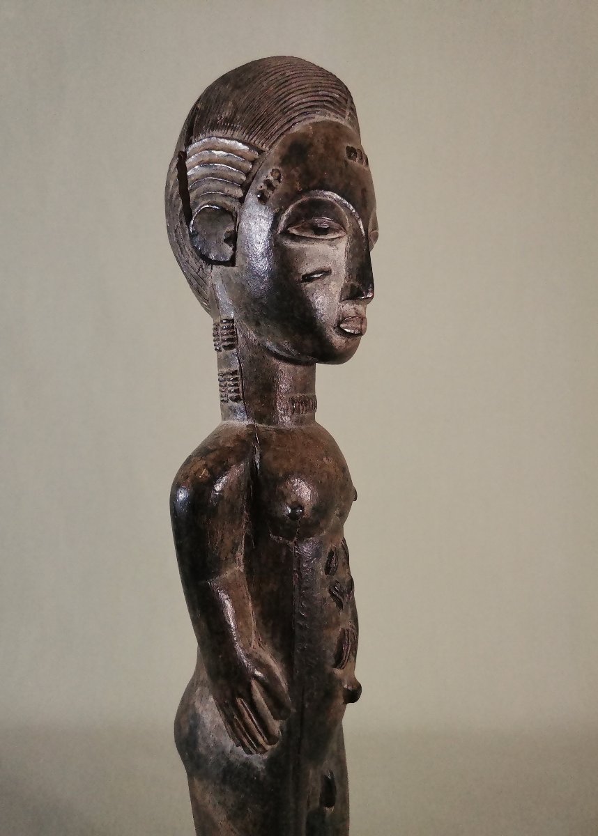 Afrique, ancienne statuette Baoulé Masculine Waka Sona, Scarifiée au Visage et au Corps-photo-6