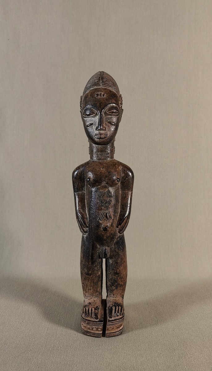 Afrique, ancienne statuette Baoulé Masculine Waka Sona, Scarifiée au Visage et au Corps