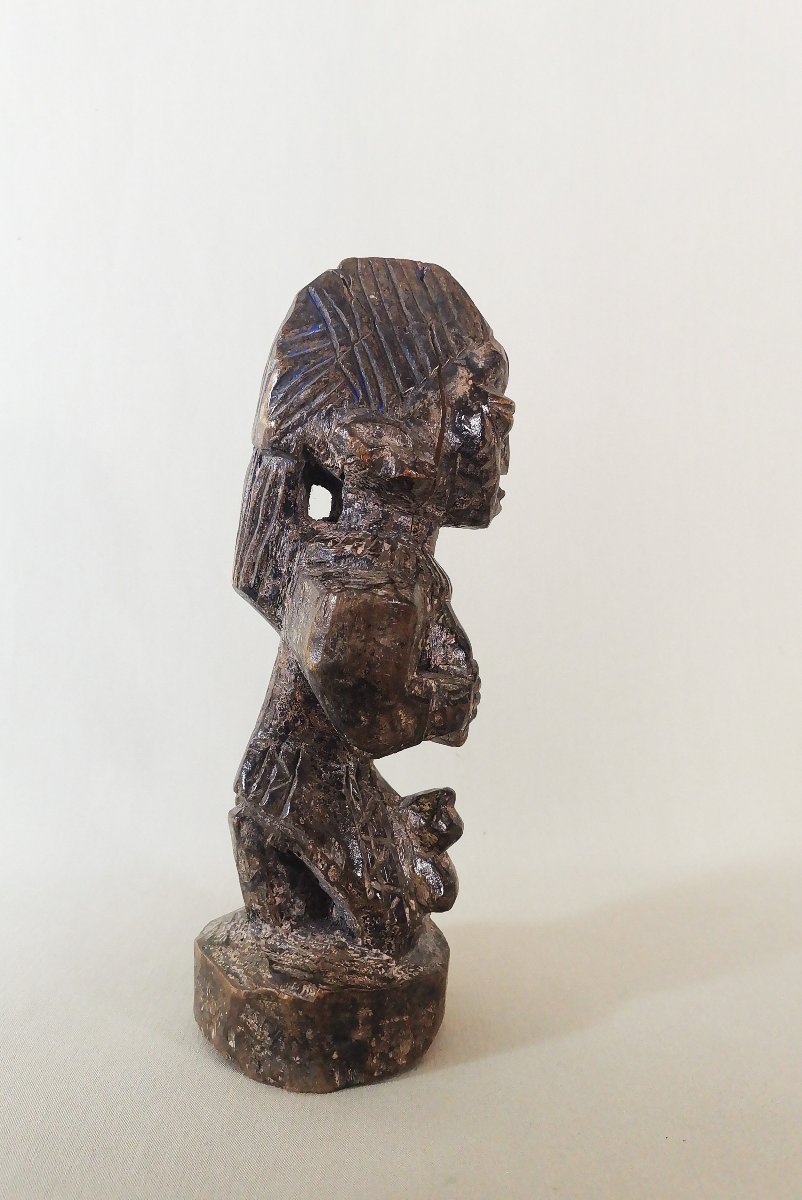 Antique Wooden Statuette Depicting A Breastfeeding Woman, Ibedji, Yoruba, Nigeria-photo-3