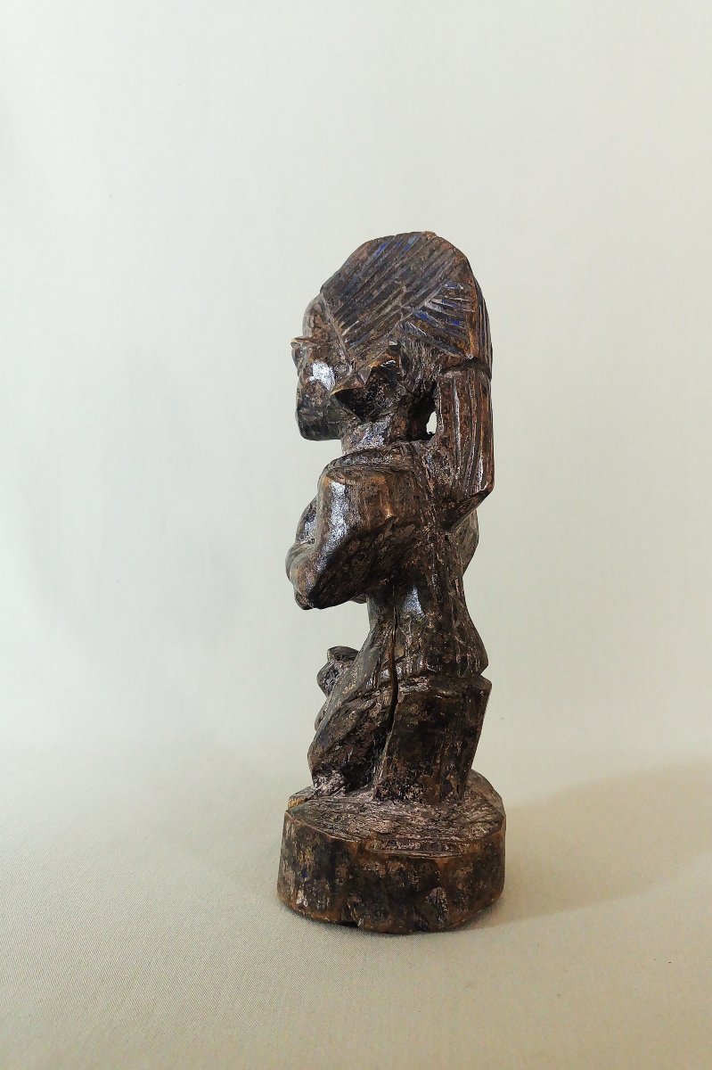 Antique Wooden Statuette Depicting A Breastfeeding Woman, Ibedji, Yoruba, Nigeria-photo-3