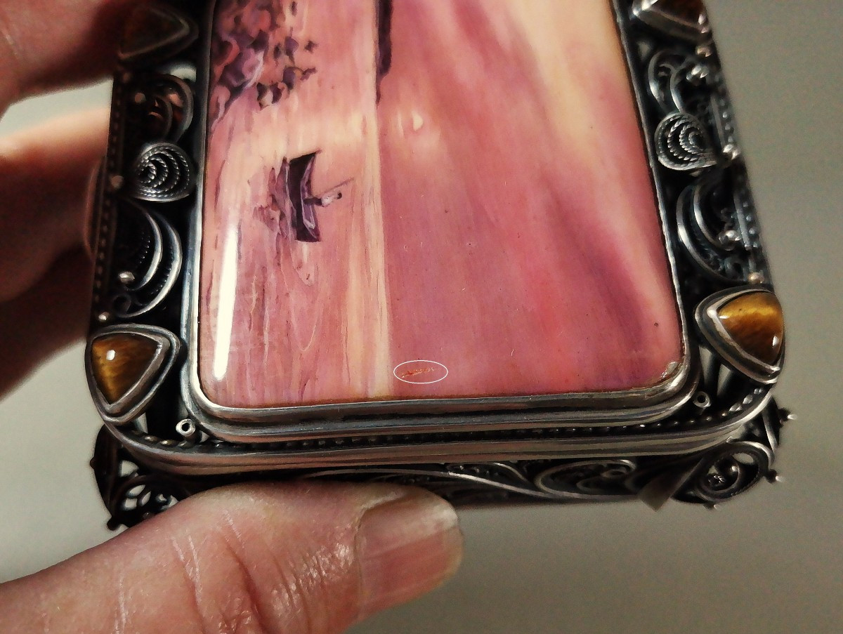 Antique Russian Work, Silver Filigree & Enamel Painted Goldsmith's Box Or Casket-photo-8