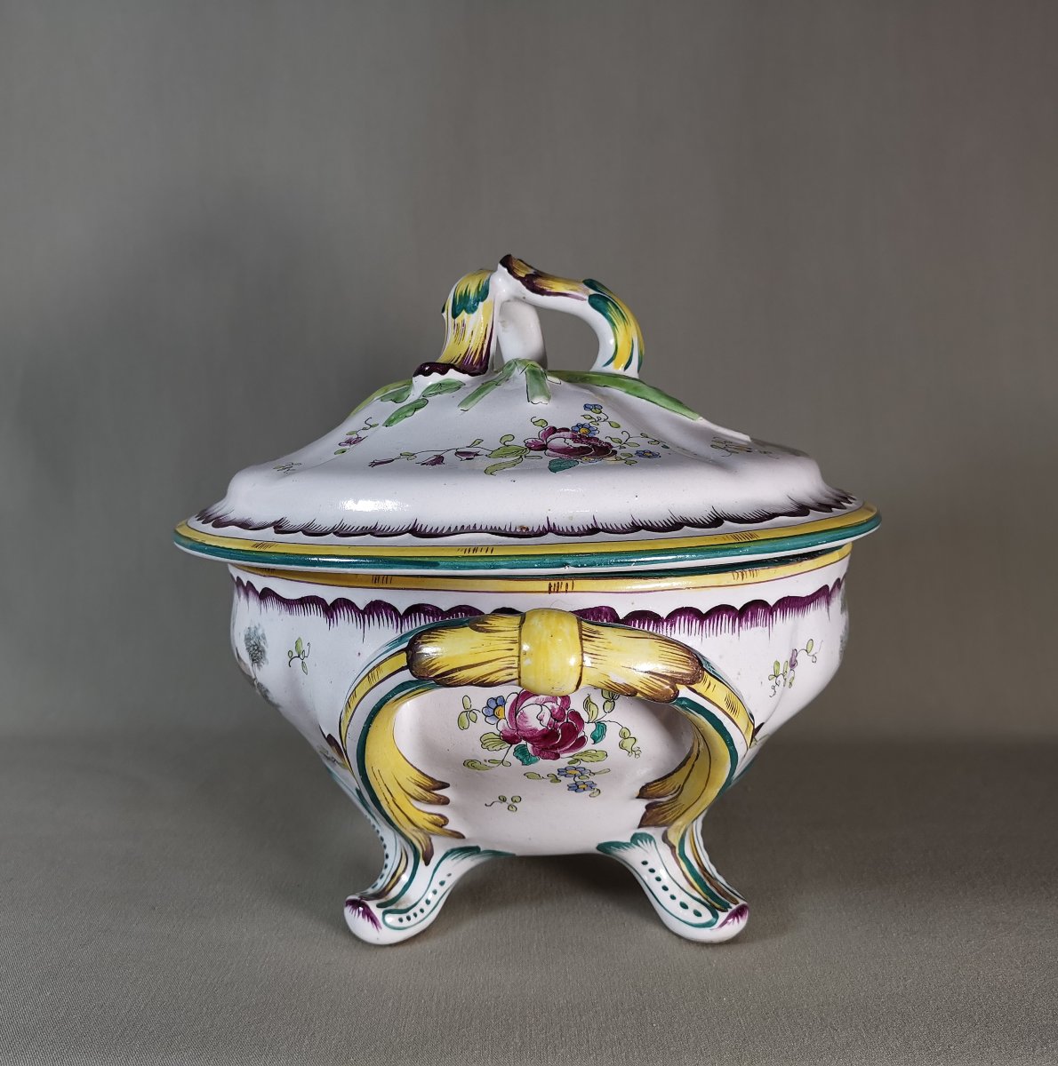 Marseille Faience, Terrine With Petit Feu Decoration, Veuve Perrin Manufacture Or In The Style-photo-4