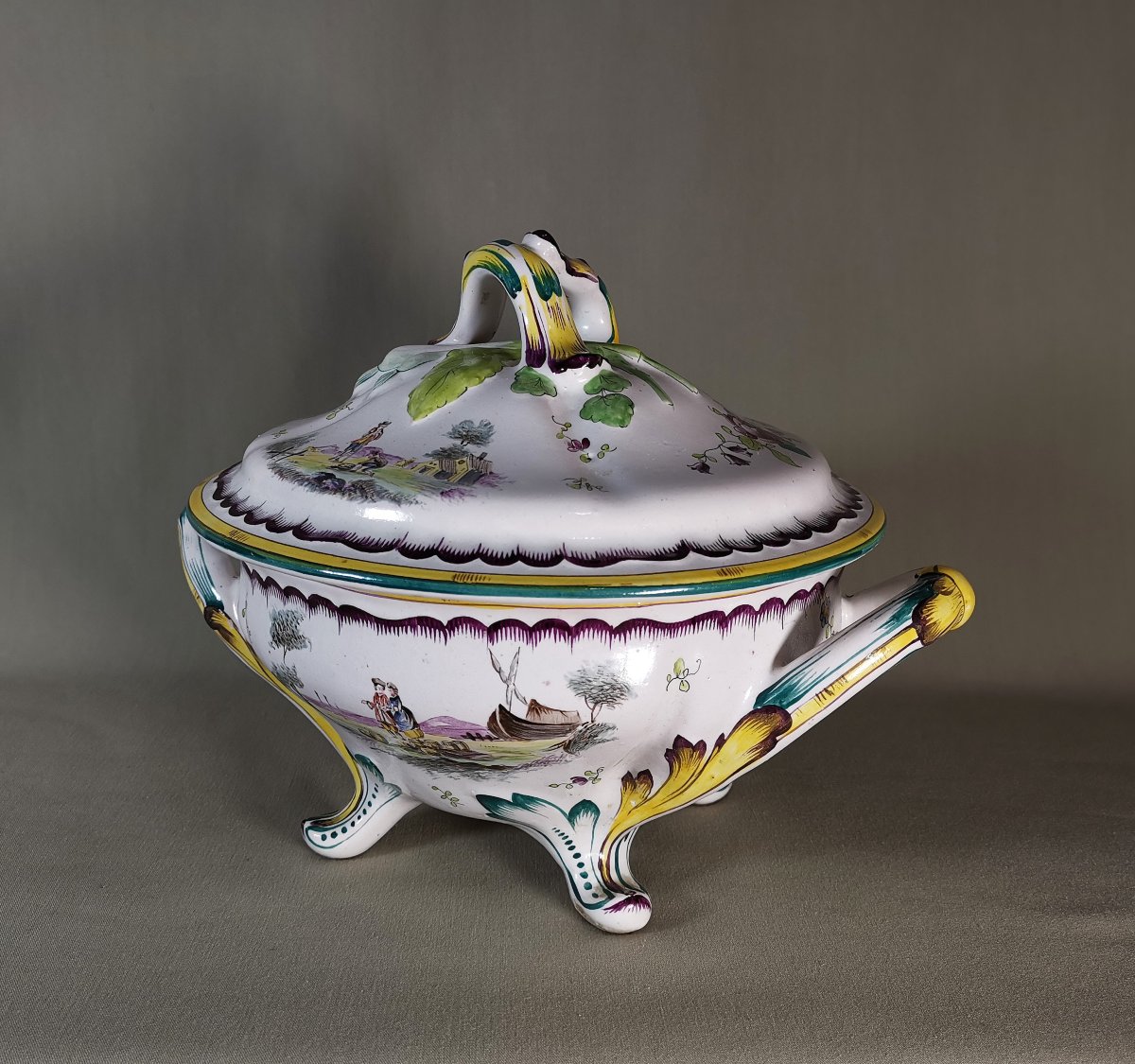 Marseille Faience, Terrine With Petit Feu Decoration, Veuve Perrin Manufacture Or In The Style-photo-1