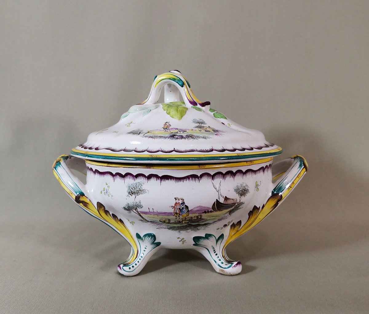 Marseille Faience, Terrine With Petit Feu Decoration, Veuve Perrin Manufacture Or In The Style-photo-2