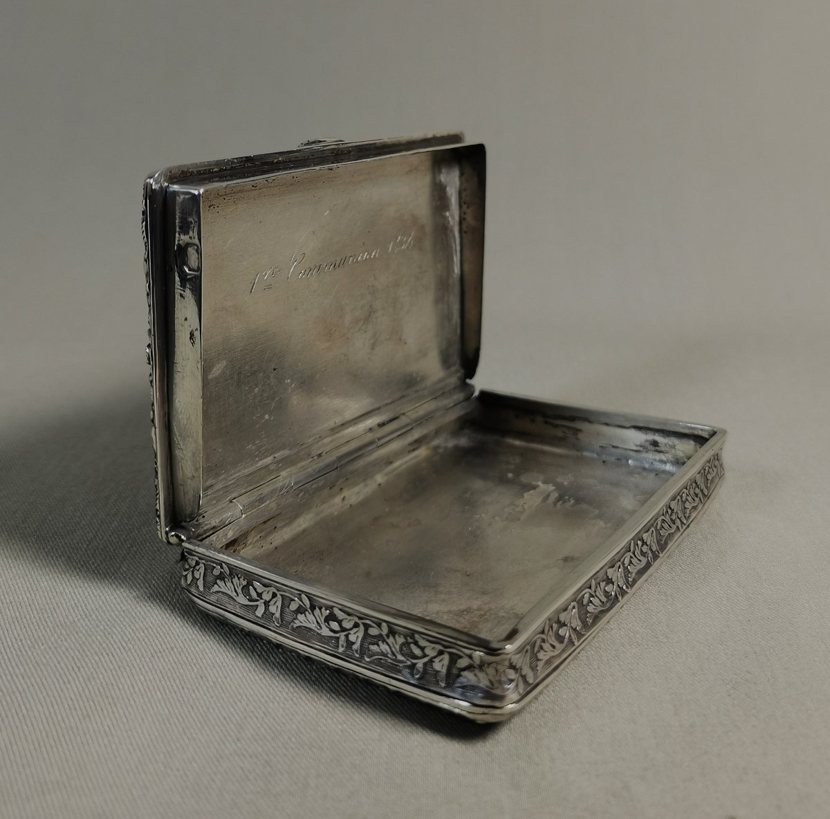 Richly Crafted Silver Snuffbox, Early 19th Century, Old Man And Lion's Head Hallmark-photo-3