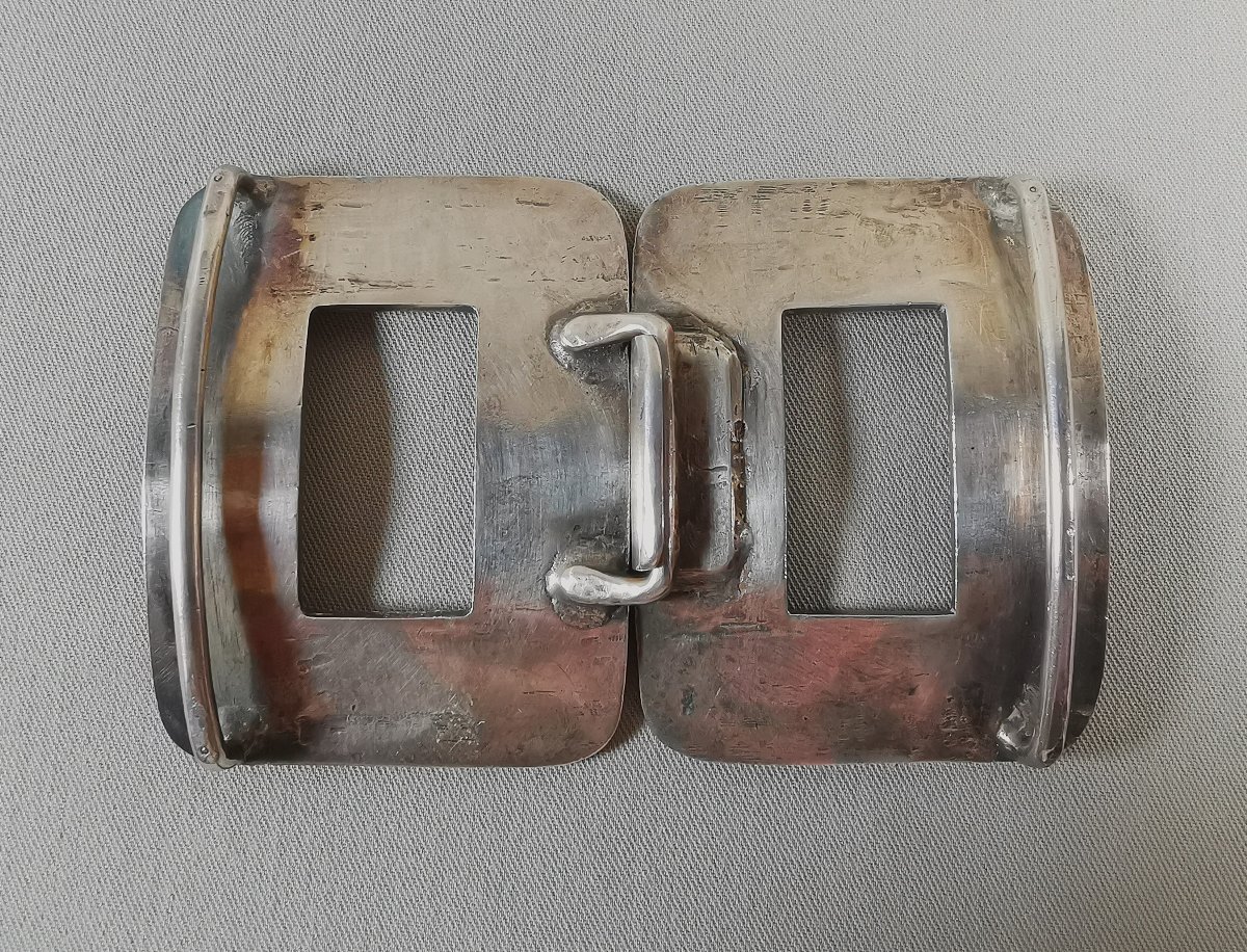 Bouche de Ceinture Baroque Ancienne, Argent Fondu & Ciselé, décor de Personnages Barbus-photo-3