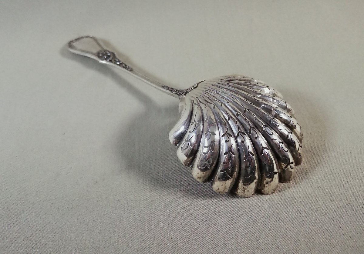 Sprinkling Spoon, Beautiful 19th Century Model In Minerva Silver, Goldsmith D. Roussel-photo-2