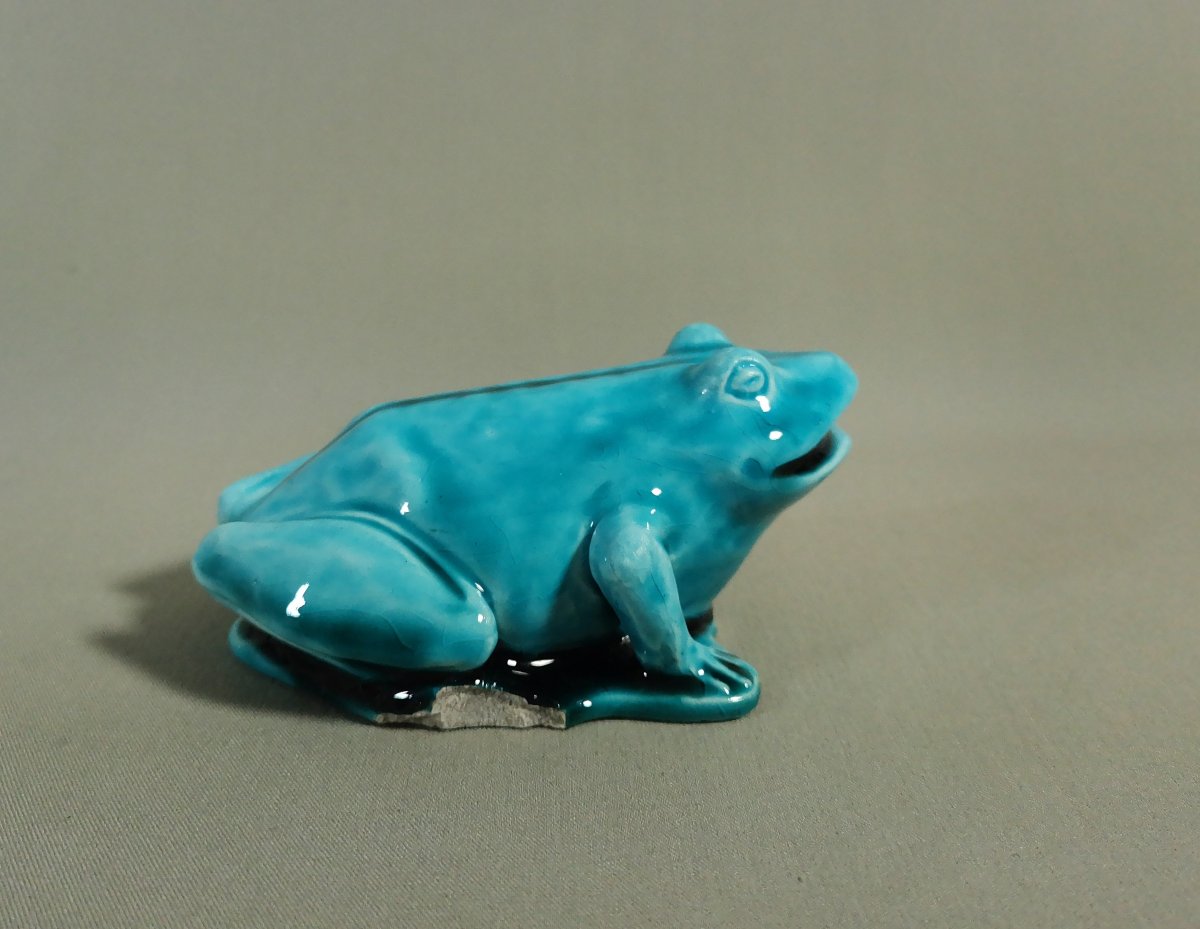 Clément Massier Golfe Juan, Grenouille en Céramique à Glaçure Bleu Turquoise-photo-2