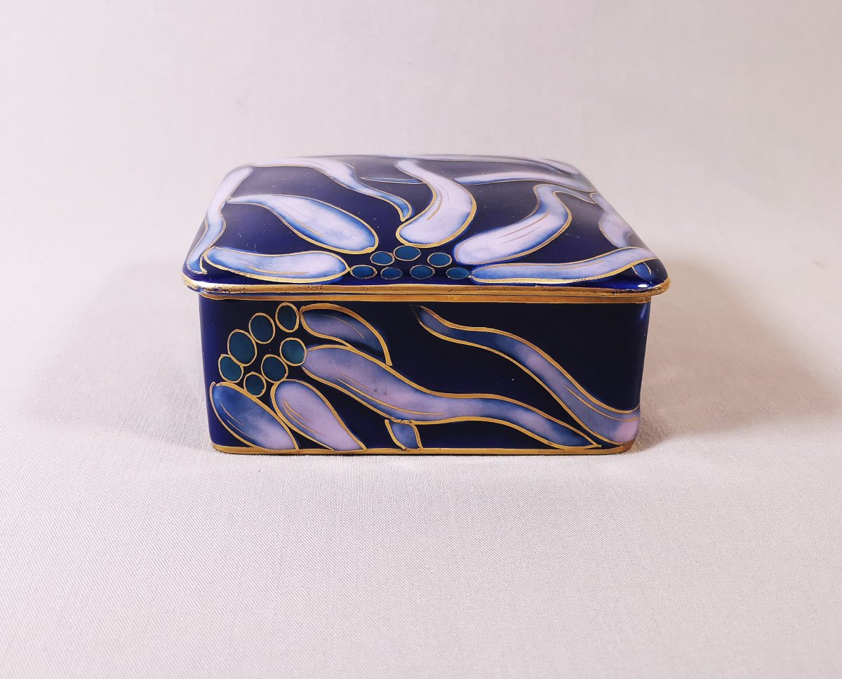 Camille Tharaud Limoges, Art Deco Period Candy Box With Stylized Flower Decor-photo-2