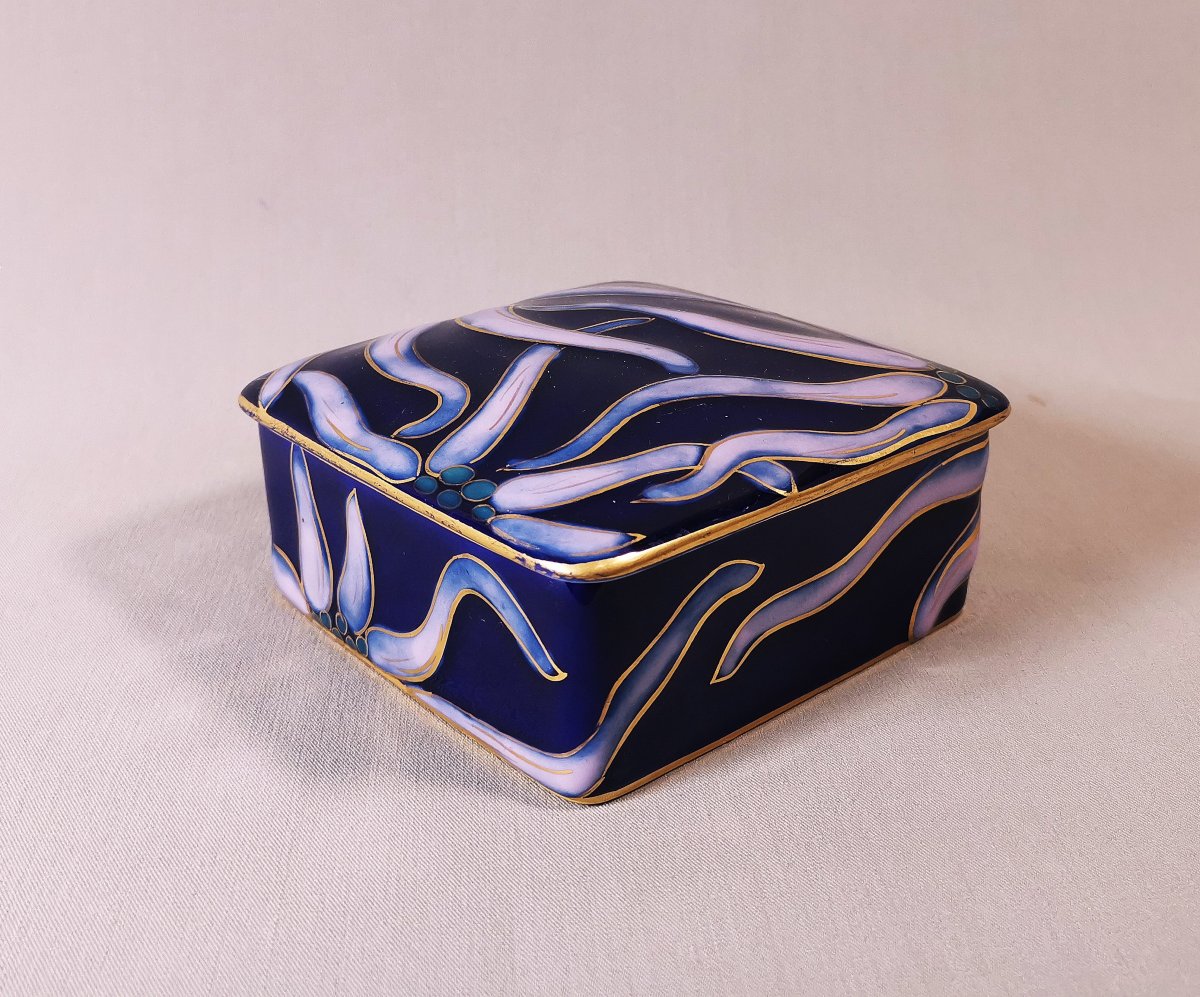 Camille Tharaud Limoges, Art Deco Period Candy Box With Stylized Flower Decor-photo-4