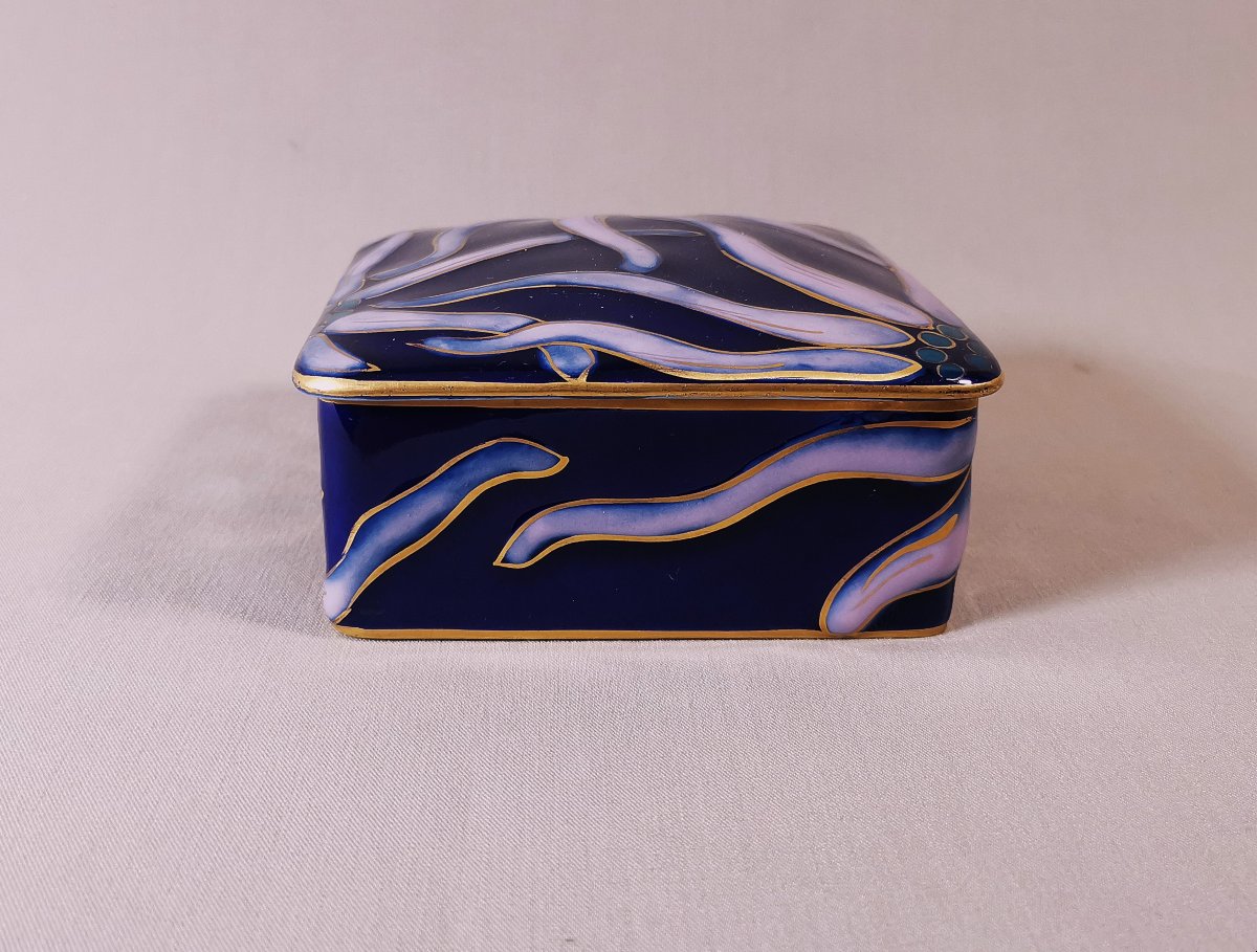 Camille Tharaud Limoges, Art Deco Period Candy Box With Stylized Flower Decor-photo-5