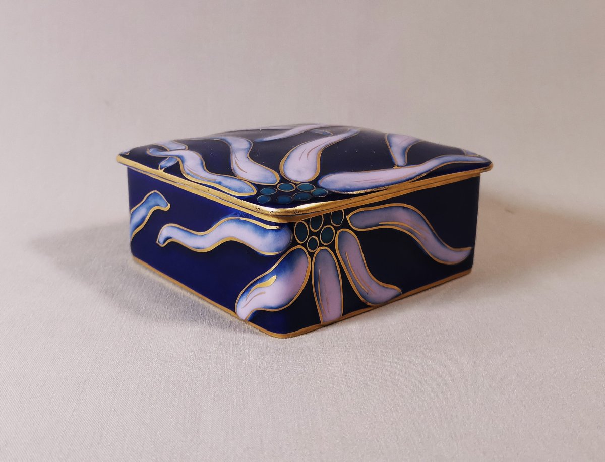 Camille Tharaud Limoges, Art Deco Period Candy Box With Stylized Flower Decor-photo-6