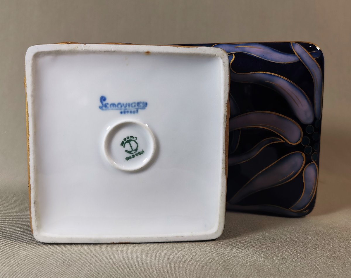 Camille Tharaud Limoges, Art Deco Period Candy Box With Stylized Flower Decor-photo-8