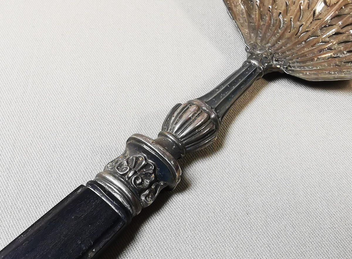 Silver And Ebony Sprinkling Spoon, Old Man's Hallmark, 1819-1838, Gadroons & Shells-photo-2