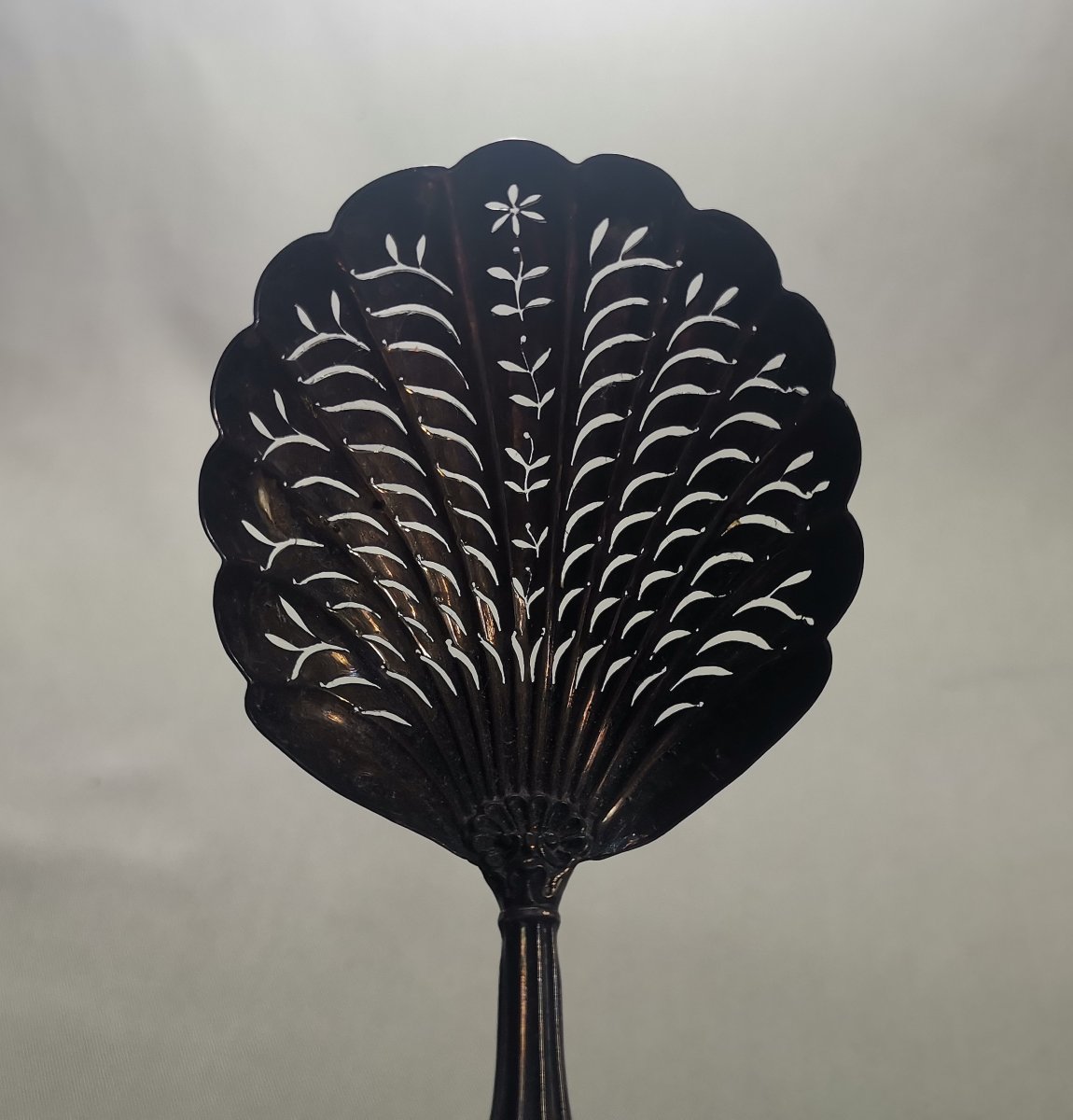 Silver And Ebony Sprinkling Spoon, Old Man's Hallmark, 1819-1838, Gadroons & Shells-photo-6