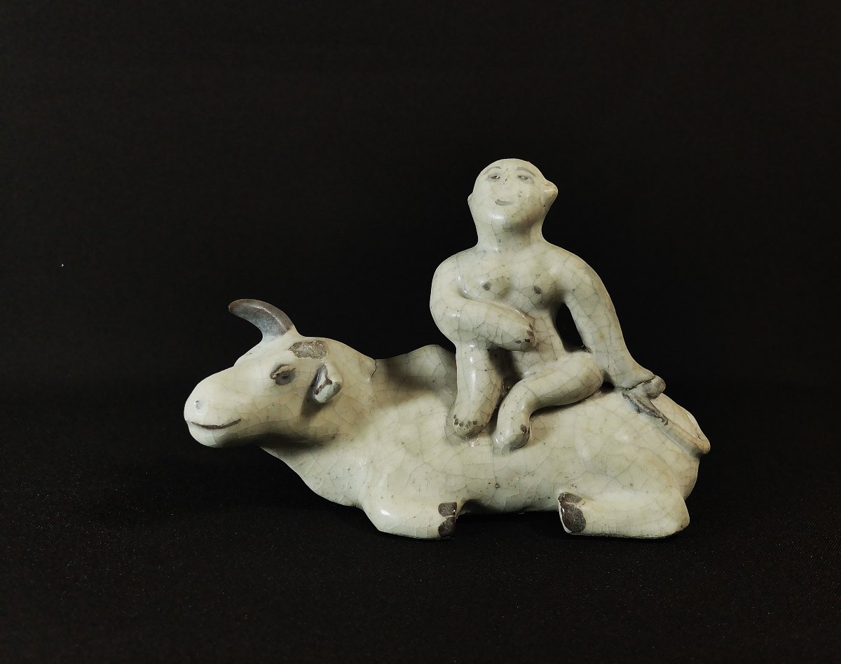 Chine Dynastie Yuan,  Statuette Garçon Chevauchant un Buffle d'Eau, Terre Cuite Glaçurée-photo-5