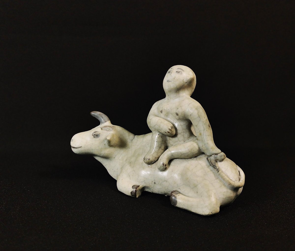 Chine Dynastie Yuan,  Statuette Garçon Chevauchant un Buffle d'Eau, Terre Cuite Glaçurée-photo-6