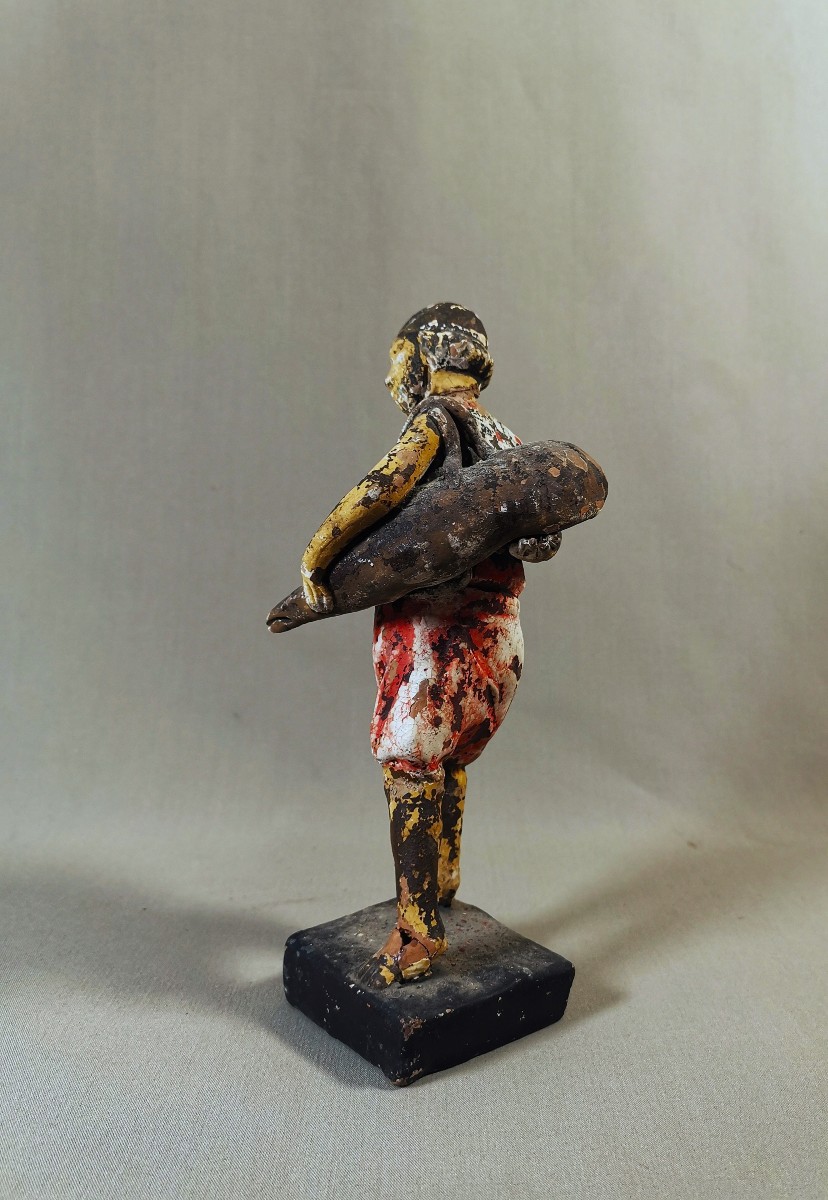 Statuette antique, Grèce, Béotie, Thébes, Rhitsona, Terre cuite Figurant un Porteur d'Eau, -photo-2