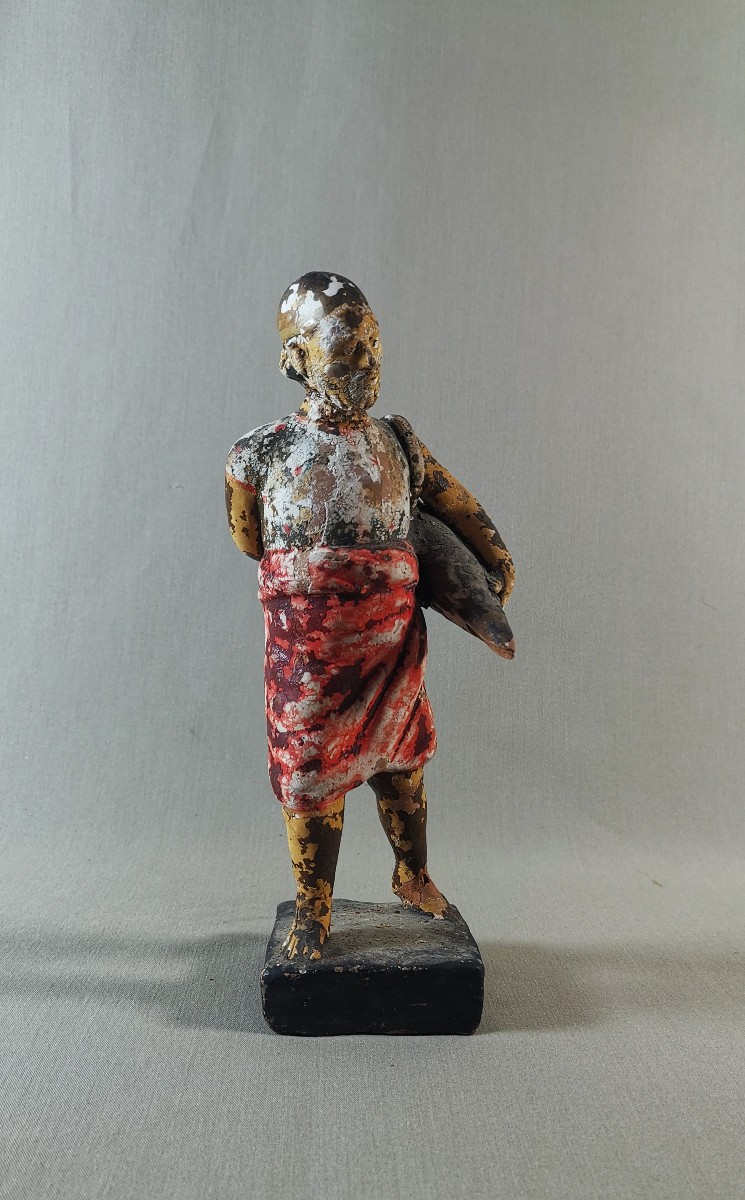 Statuette antique, Grèce, Béotie, Thébes, Rhitsona, Terre cuite Figurant un Porteur d'Eau, -photo-4
