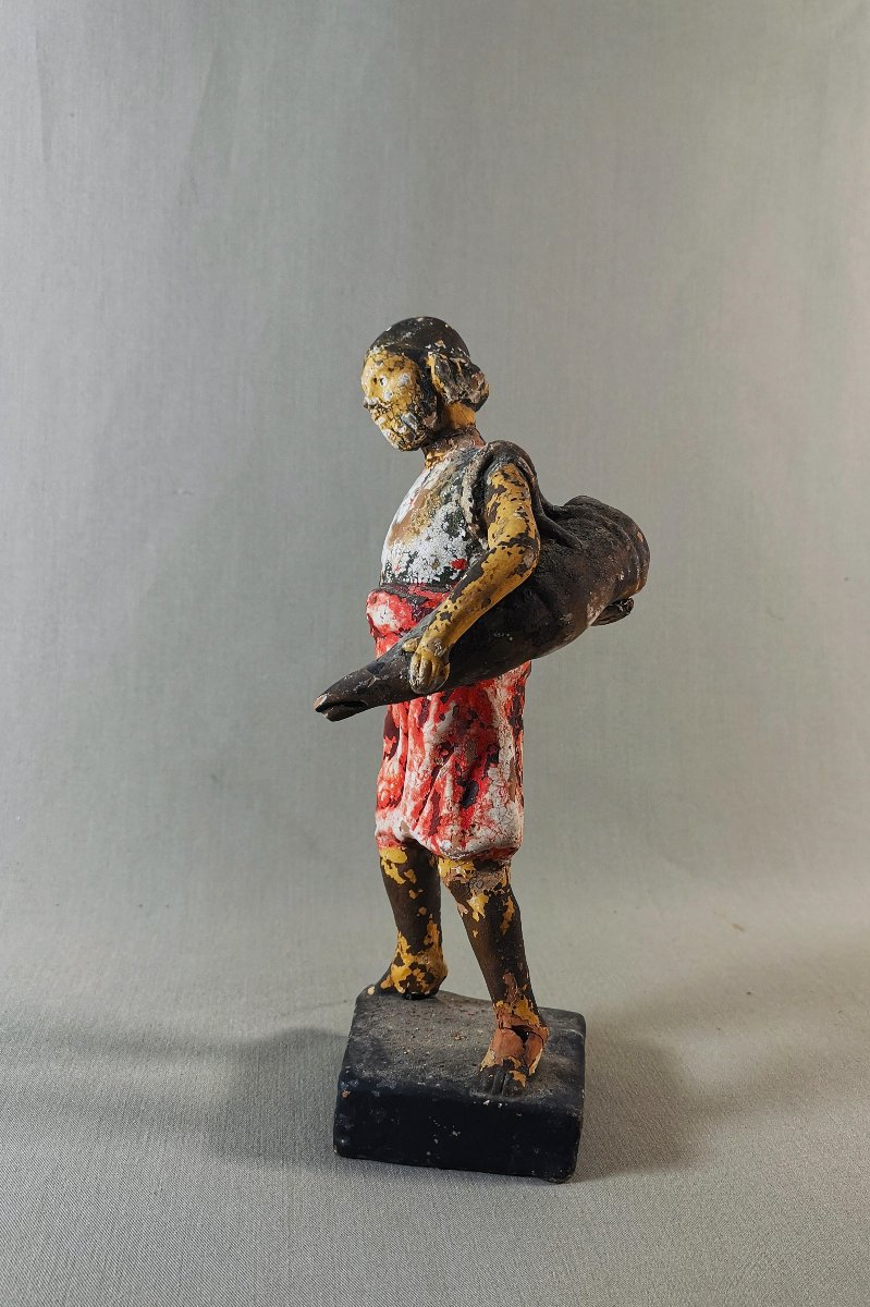 Statuette antique, Grèce, Béotie, Thébes, Rhitsona, Terre cuite Figurant un Porteur d'Eau, -photo-2
