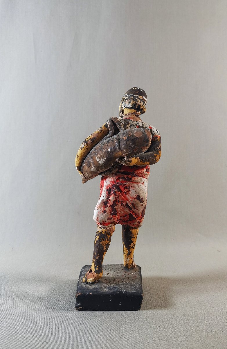 Statuette antique, Grèce, Béotie, Thébes, Rhitsona, Terre cuite Figurant un Porteur d'Eau, -photo-4