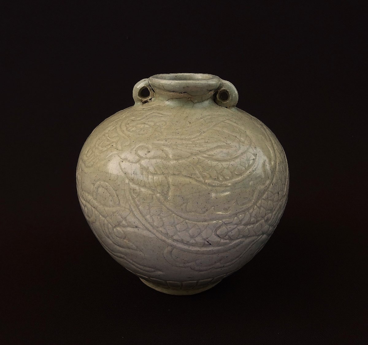 China Song Dynasty, Pansu Vase With Relief Decoration Of A Dragon Chasing The Sacred Pearl-photo-1
