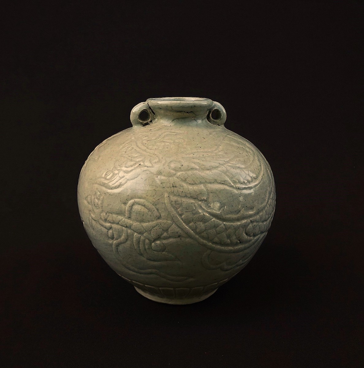 China Song Dynasty, Pansu Vase With Relief Decoration Of A Dragon Chasing The Sacred Pearl
