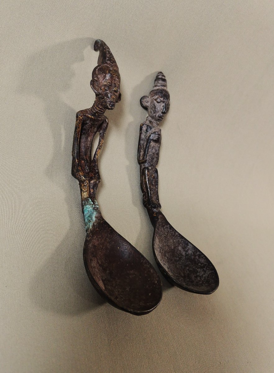 African Tribal Art, Antique Senufo Bronze Ritual Spoons, Ivory Coast-photo-2