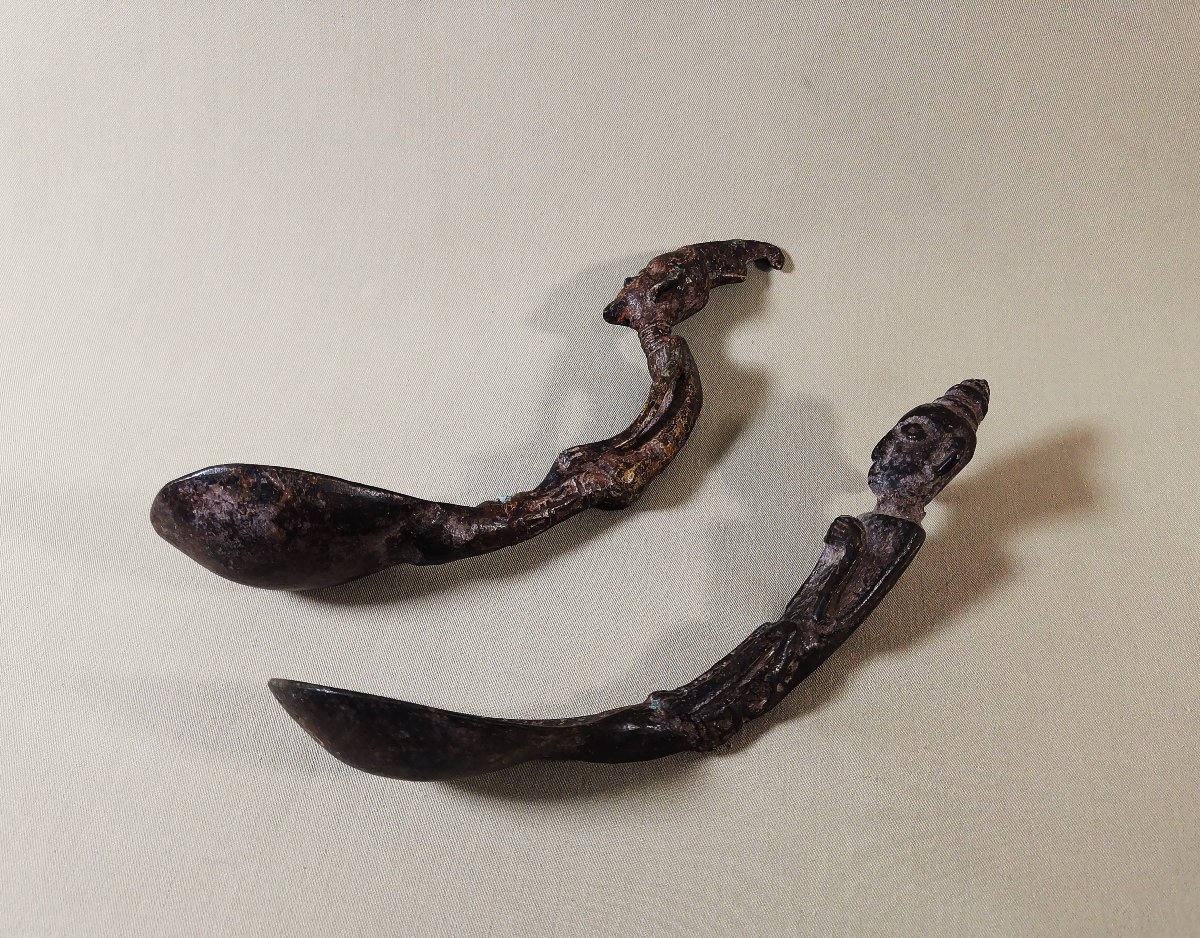 African Tribal Art, Antique Senufo Bronze Ritual Spoons, Ivory Coast-photo-3
