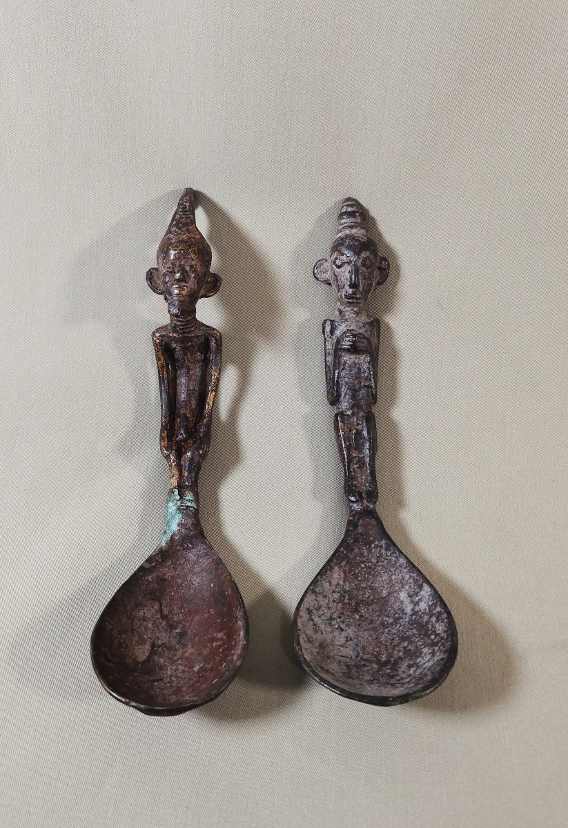 African Tribal Art, Antique Senufo Bronze Ritual Spoons, Ivory Coast