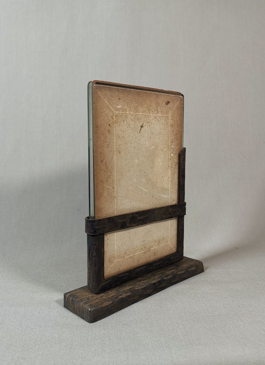 Wrought Iron Photo Frame With Beveled Glass And A Photo Of An Alpine Chasseur Officer, Circa 1920-photo-1