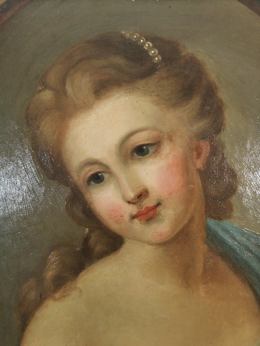 French School, Portrait Of A Young Woman Of Quality, Oil From The End Of The 18th Century-photo-2