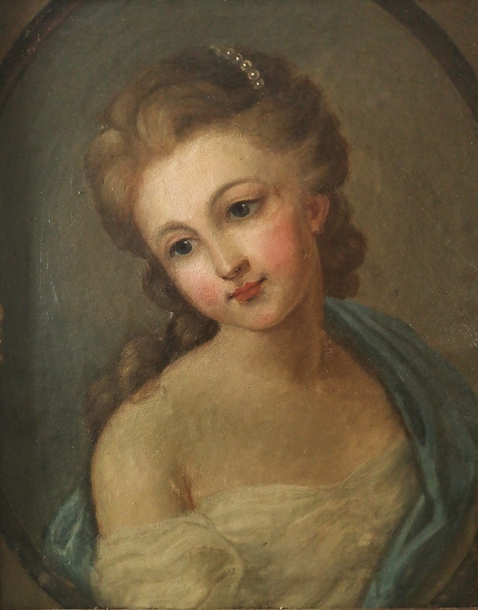 French School, Portrait Of A Young Woman Of Quality, Oil From The End Of The 18th Century-photo-3
