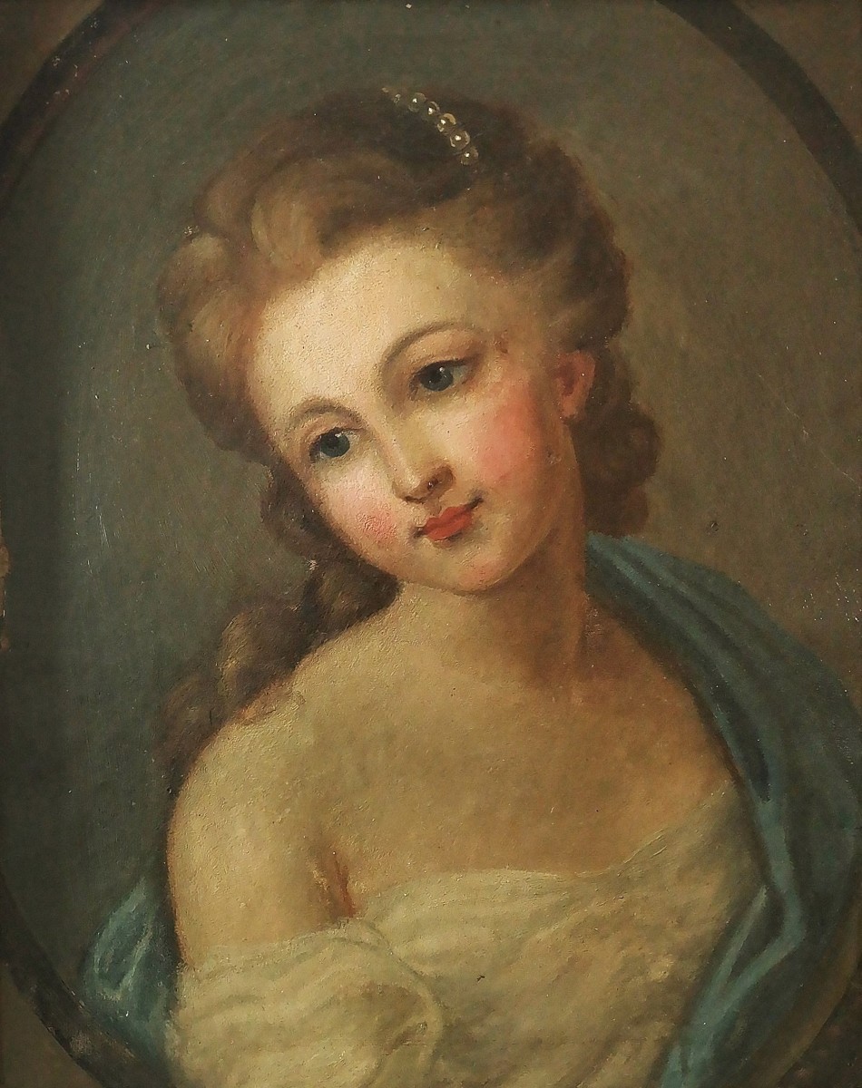French School, Portrait Of A Young Woman Of Quality, Oil From The End Of The 18th Century