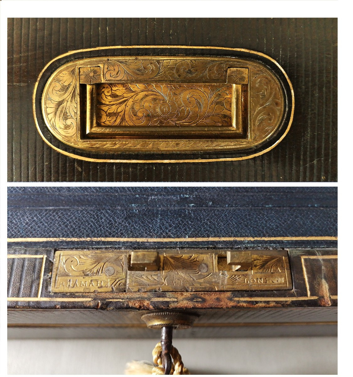 Bramah London 19th Century Travel Writing Case, Writing Box, Chiseled Gilt Brass & Moroccan Leather-photo-4