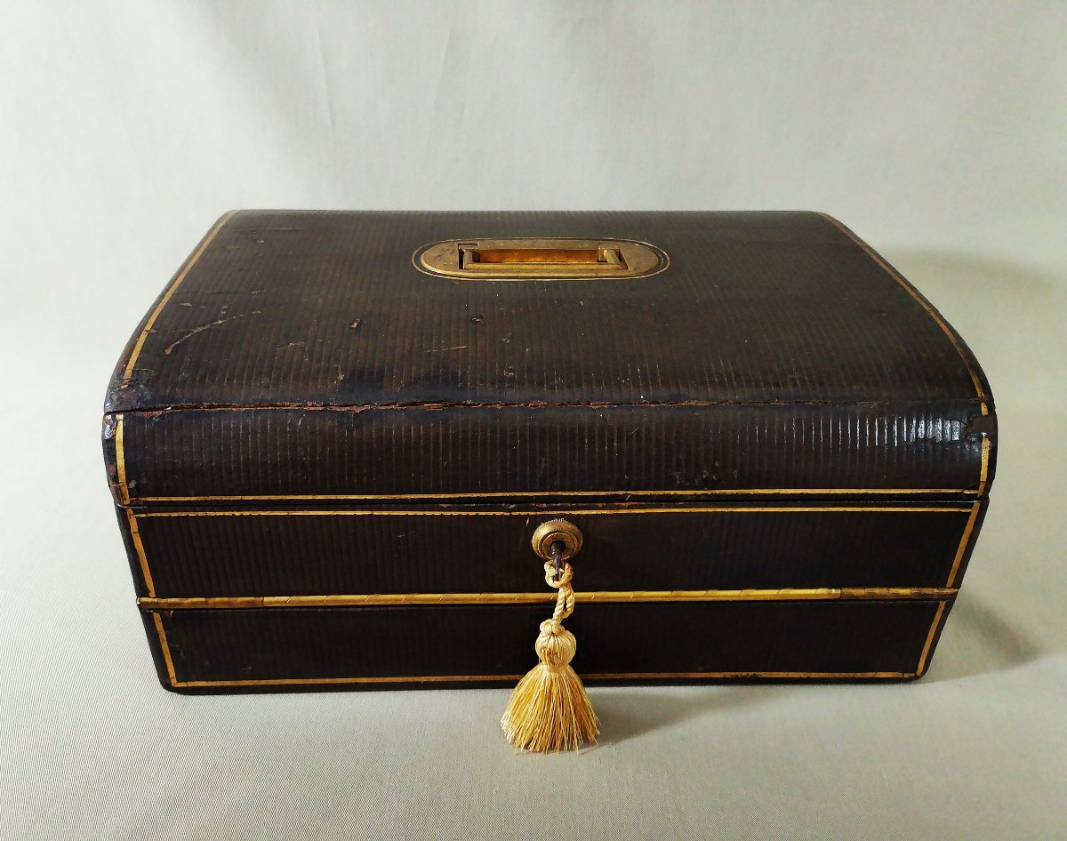 Bramah London 19th Century Travel Writing Case, Writing Box, Chiseled Gilt Brass & Moroccan Leather-photo-1