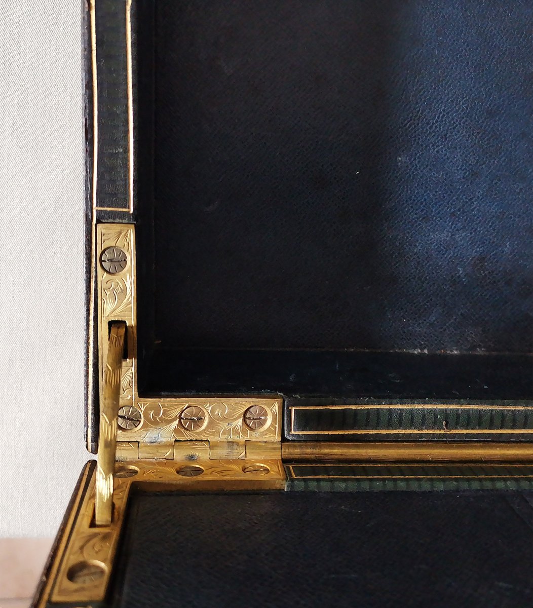 Bramah London 19th Century Travel Writing Case, Writing Box, Chiseled Gilt Brass & Moroccan Leather-photo-6
