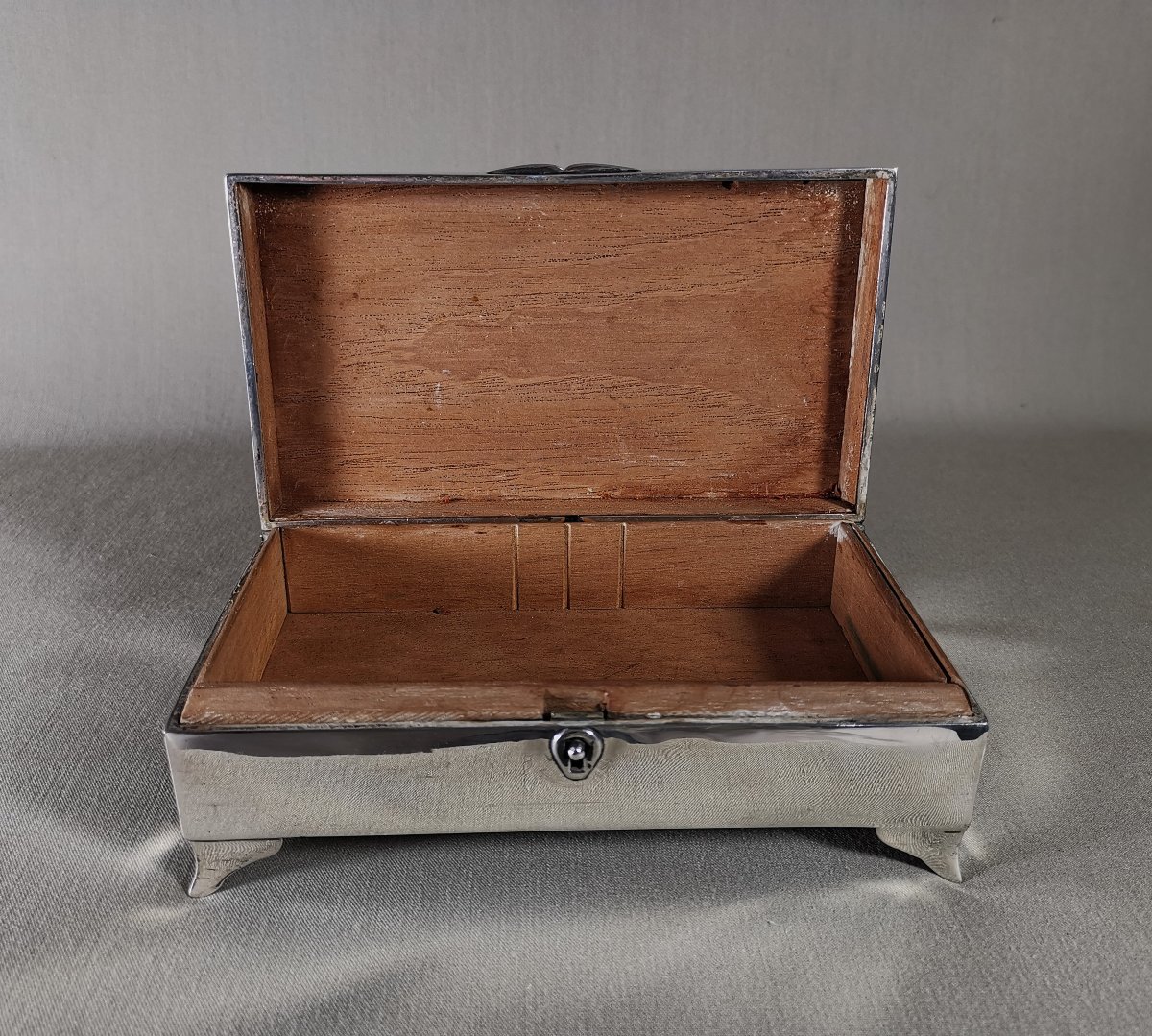 Coffret à Bijoux en Argent et Acajou, Travail Anglais du Début du XXe Siècle, Tous Poinçons -photo-7