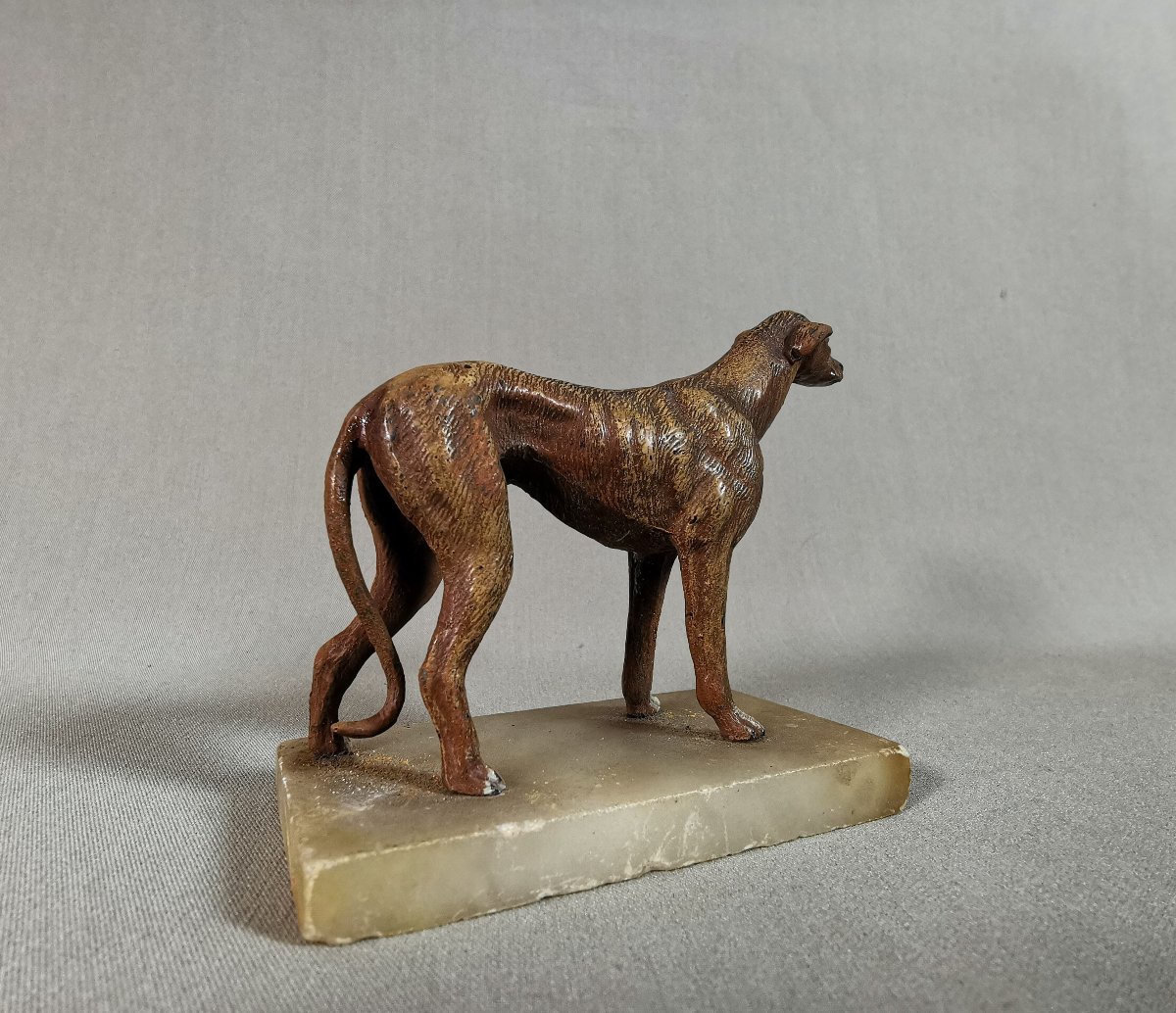 19th Century Nuremberg Polychrome Lead, Greyhound Or Whippet Dog On Onyx Base-photo-2