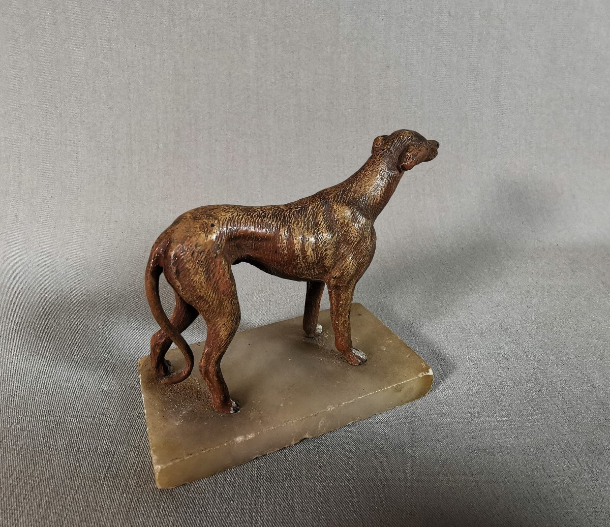 19th Century Nuremberg Polychrome Lead, Greyhound Or Whippet Dog On Onyx Base-photo-3