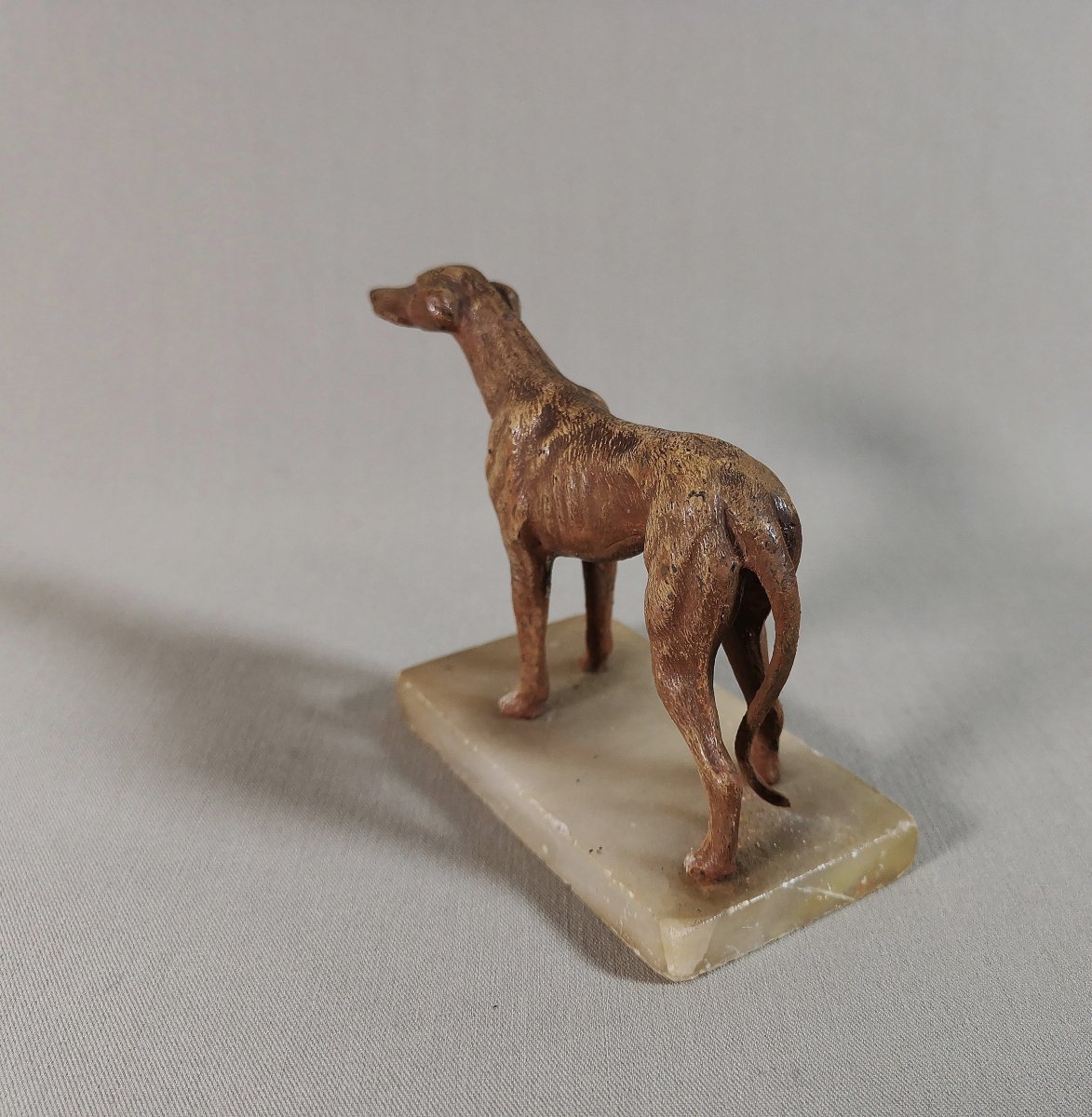 19th Century Nuremberg Polychrome Lead, Greyhound Or Whippet Dog On Onyx Base-photo-5