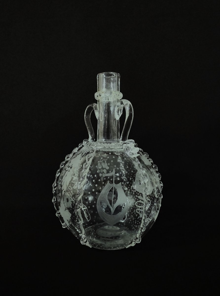 18th Century Dutch Carafe In Blown, Cut And Engraved Glass, Known As A Boule Hollandaise (dutch Ball)-photo-2