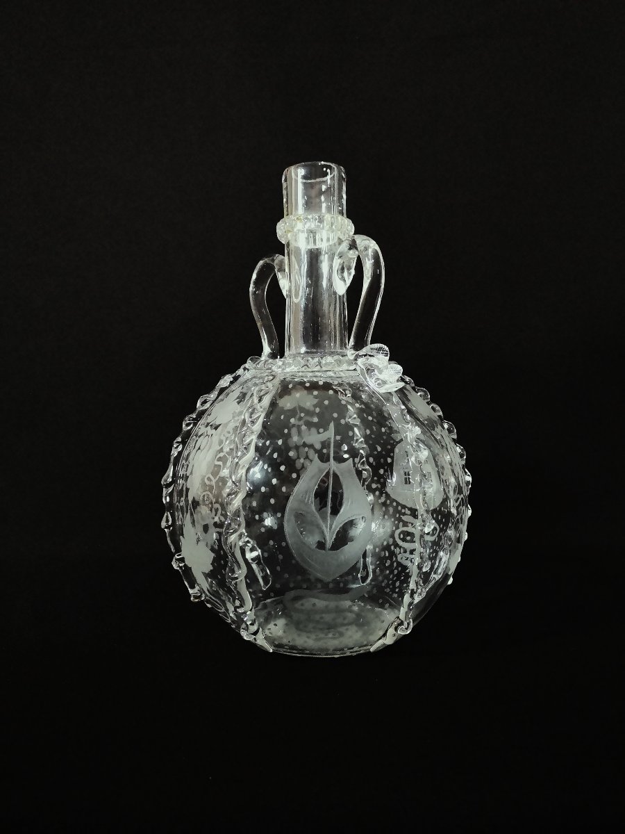 18th Century Dutch Carafe In Blown, Cut And Engraved Glass, Known As A Boule Hollandaise (dutch Ball)-photo-3