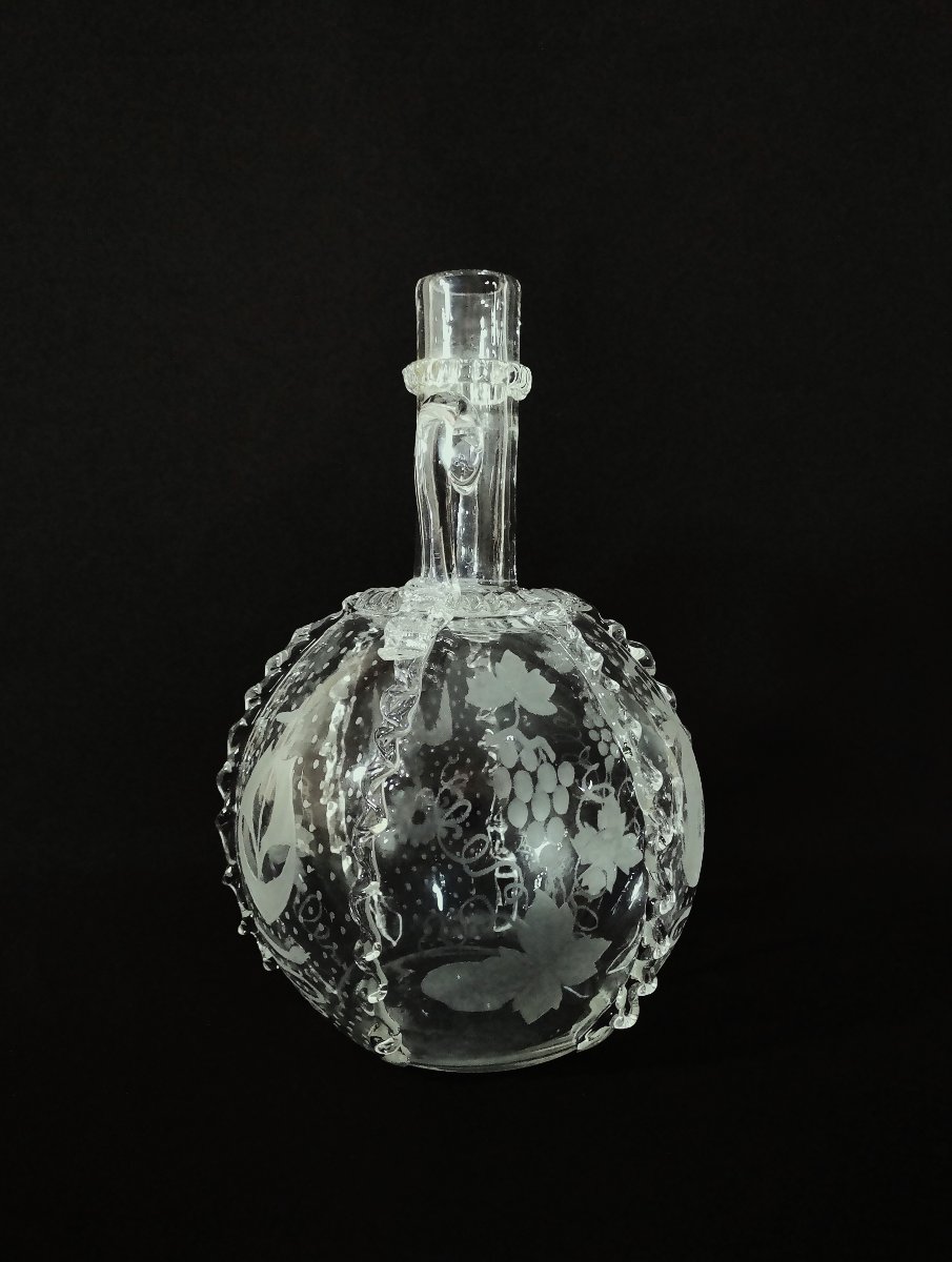 18th Century Dutch Carafe In Blown, Cut And Engraved Glass, Known As A Boule Hollandaise (dutch Ball)-photo-4