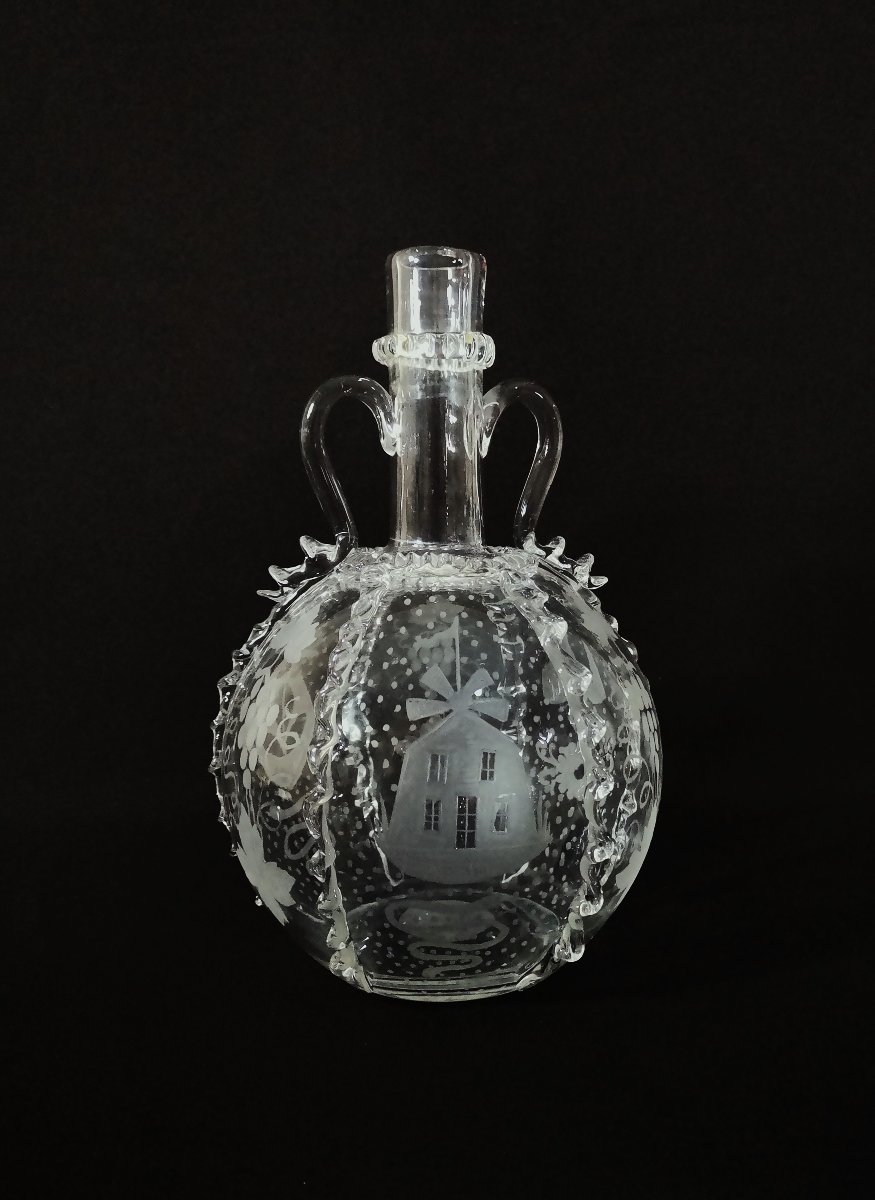 18th Century Dutch Carafe In Blown, Cut And Engraved Glass, Known As A Boule Hollandaise (dutch Ball)-photo-1